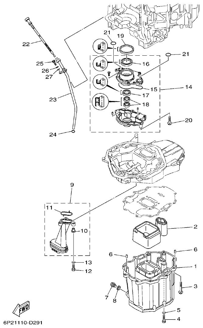 Yamaha F250AET, FL250AET, F250TR, LF250TR OIL PAN parts diagram